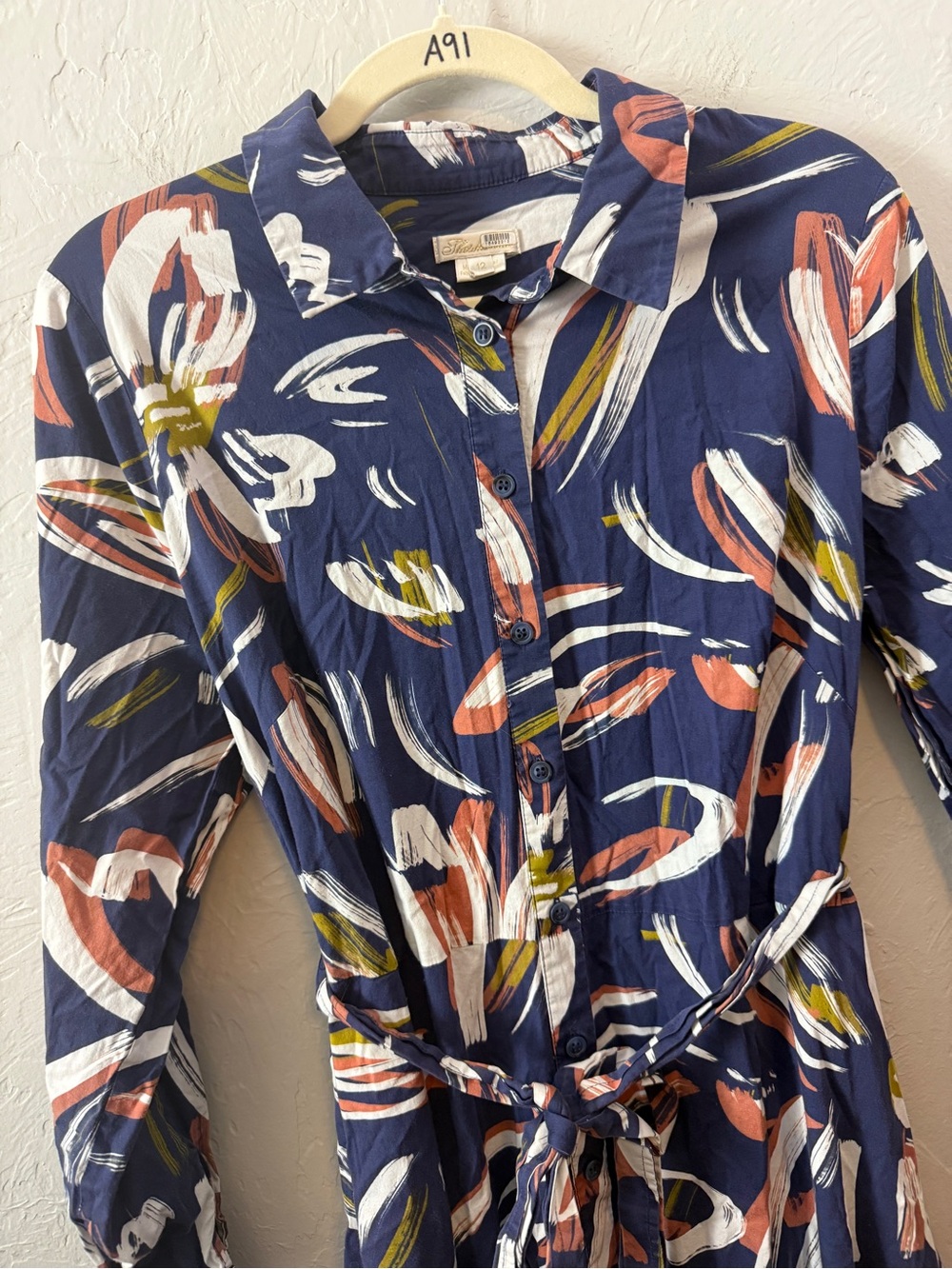 Shoshanna Floral-Print Pleated-Hem Tori Midi Dress Blue Long Sleeve Shirtdress - Picture 6 of 8